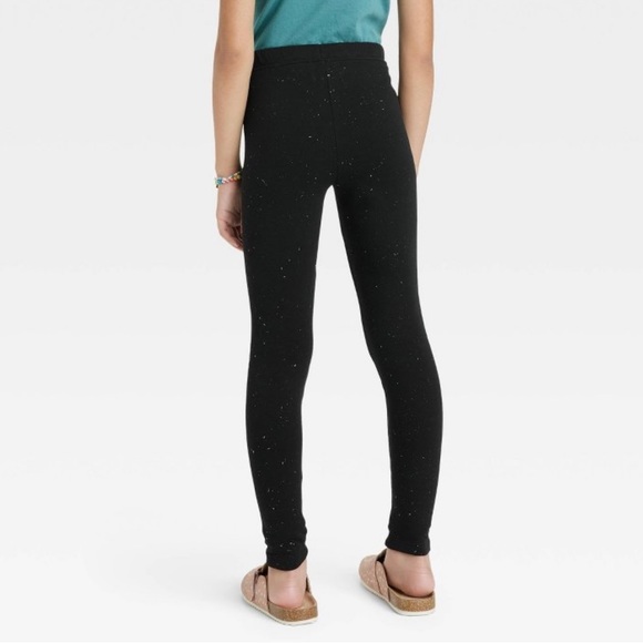 NWT Girls’ Black Sparkle Cozy Fleece Lined Leggings, XL (14/16) - Picture 2 of 5